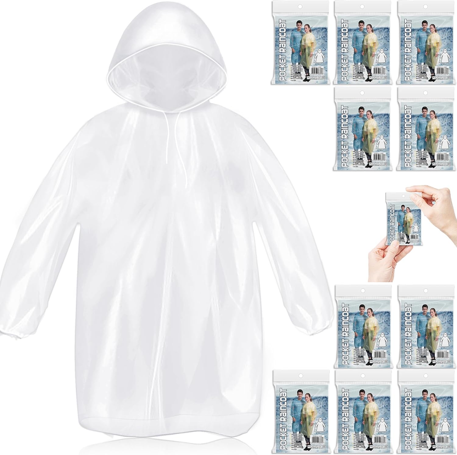 Emergency Poncho Rain - 10 Pack Disposable Rain Ponchos for